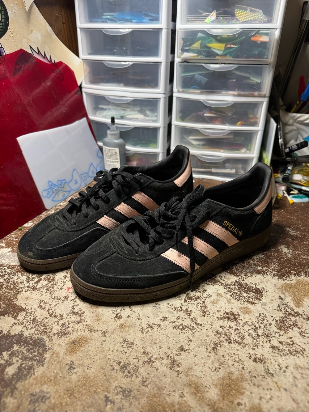 adidas Black Suede Sneakers with Rose Gold Stripes